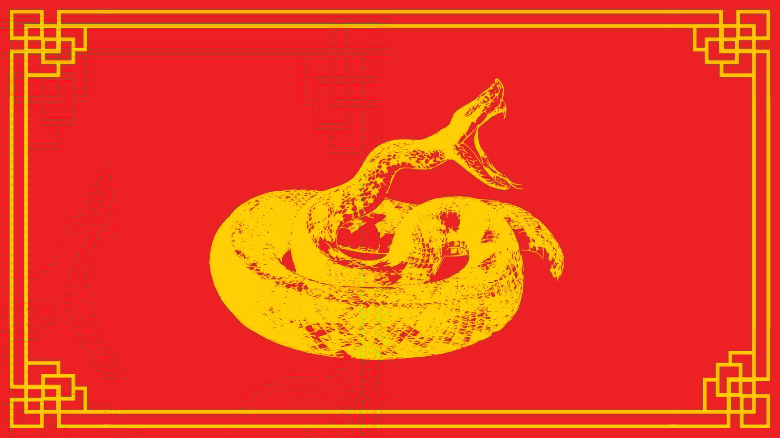 Yellow snake graphic with a red background