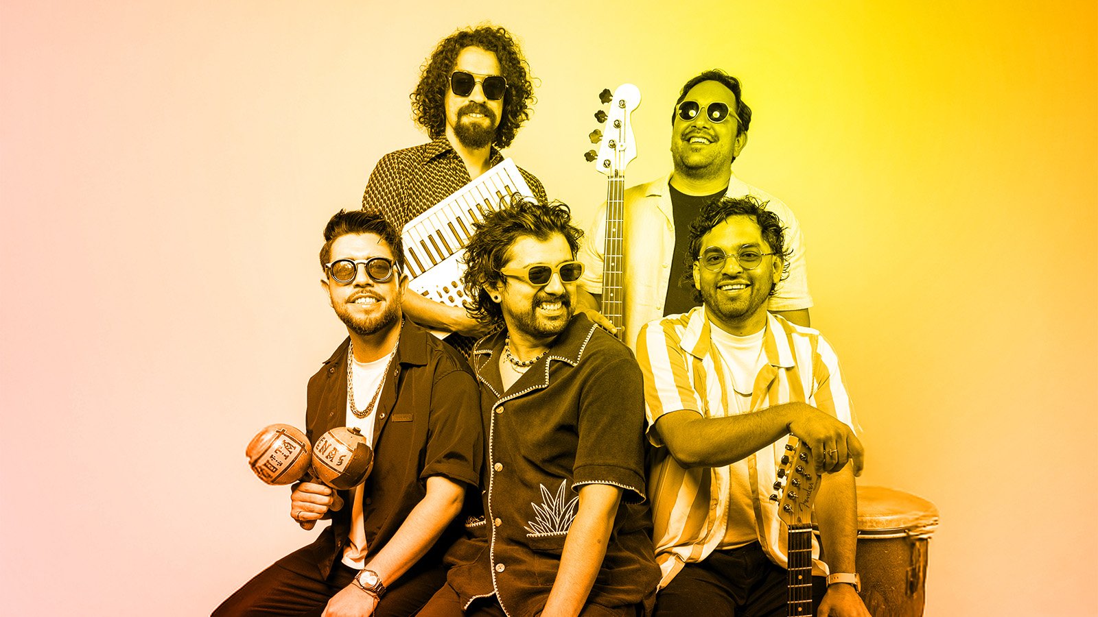 5 musicians with instruments