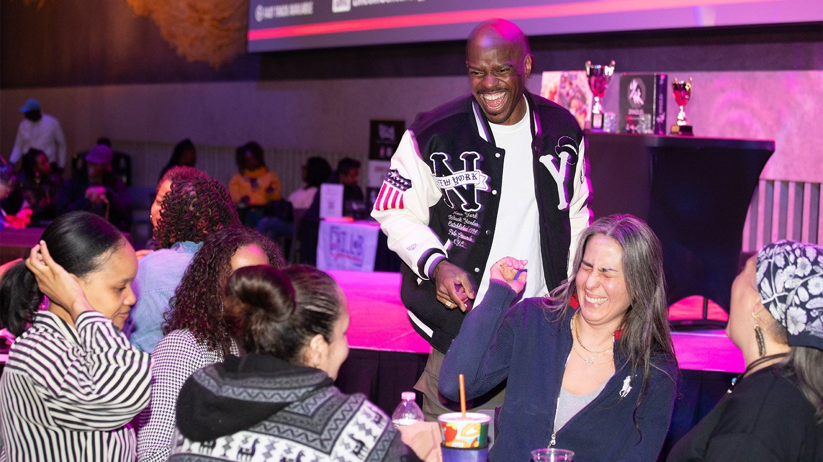 a man walking through a crowd