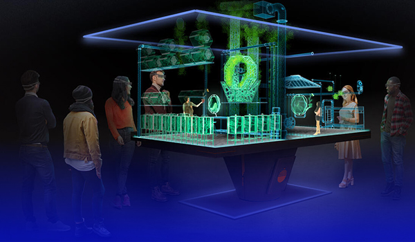 A rendering of a virtual reality experience