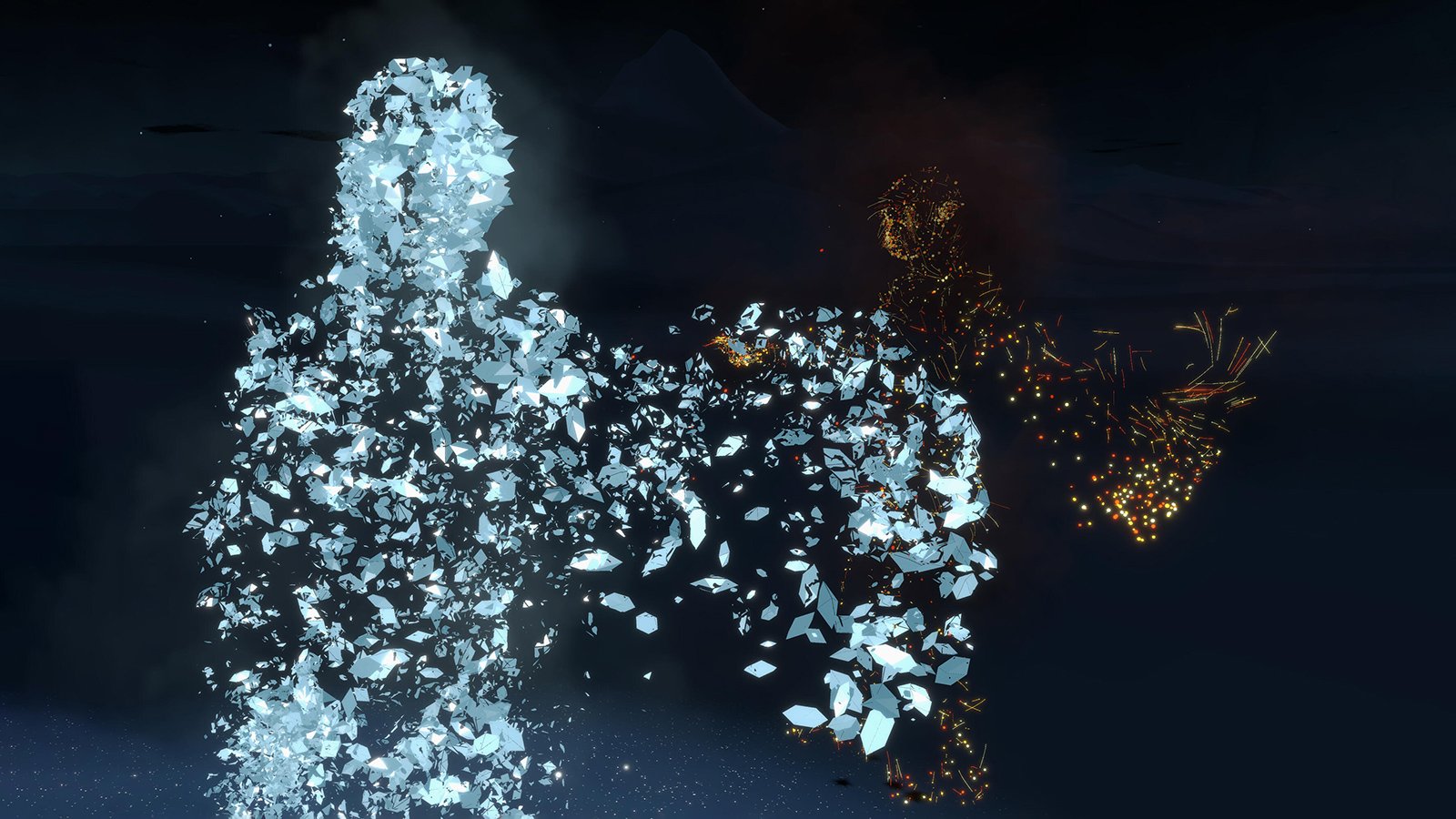 A man speaks into a microphone with an image on screen behind him