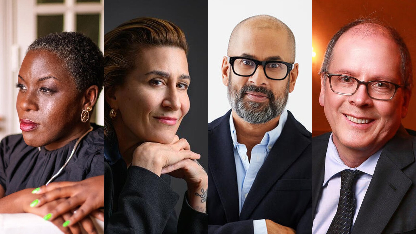 Fredara Hadley, photo by Laylah Amatullah Barrayn; Jeanine Tesori, photo by Nina Wurtzel; Rumaan Alam, photo by David A. Land; Ric Burns