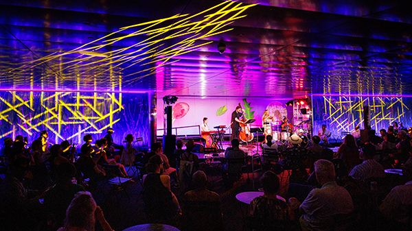 Jazz musicians play on an underground stage