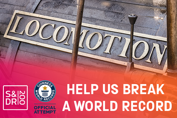 Collage of images from Locomotion, including a boy on a beach, Rocket steam train ride and Flying Scotsman in steam with the Locomotion logo at the top