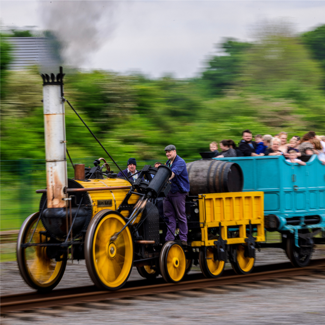 A yellow steam engine