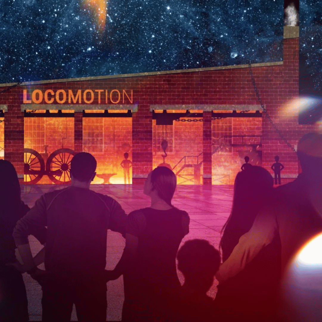 An artists impression of a light projection on the walls of New Hall