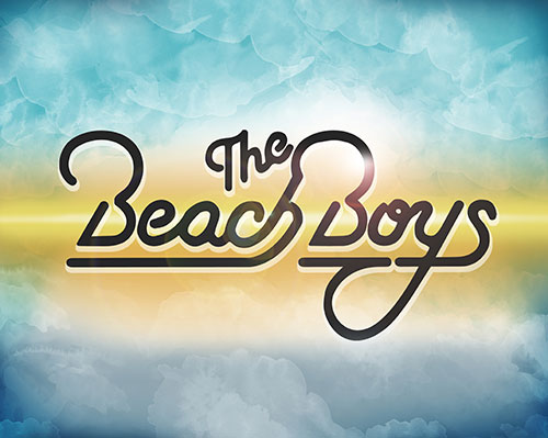 Image of The Beach Boys logo on a blue and yellow background