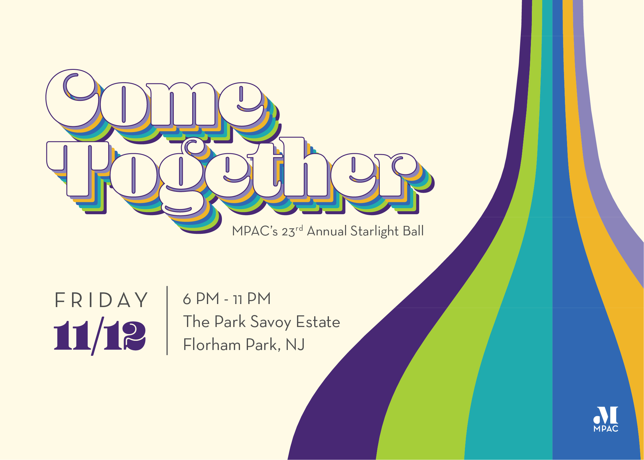 Image of MPAC's Starlight Ball invitation saying Come Together Friday November 12