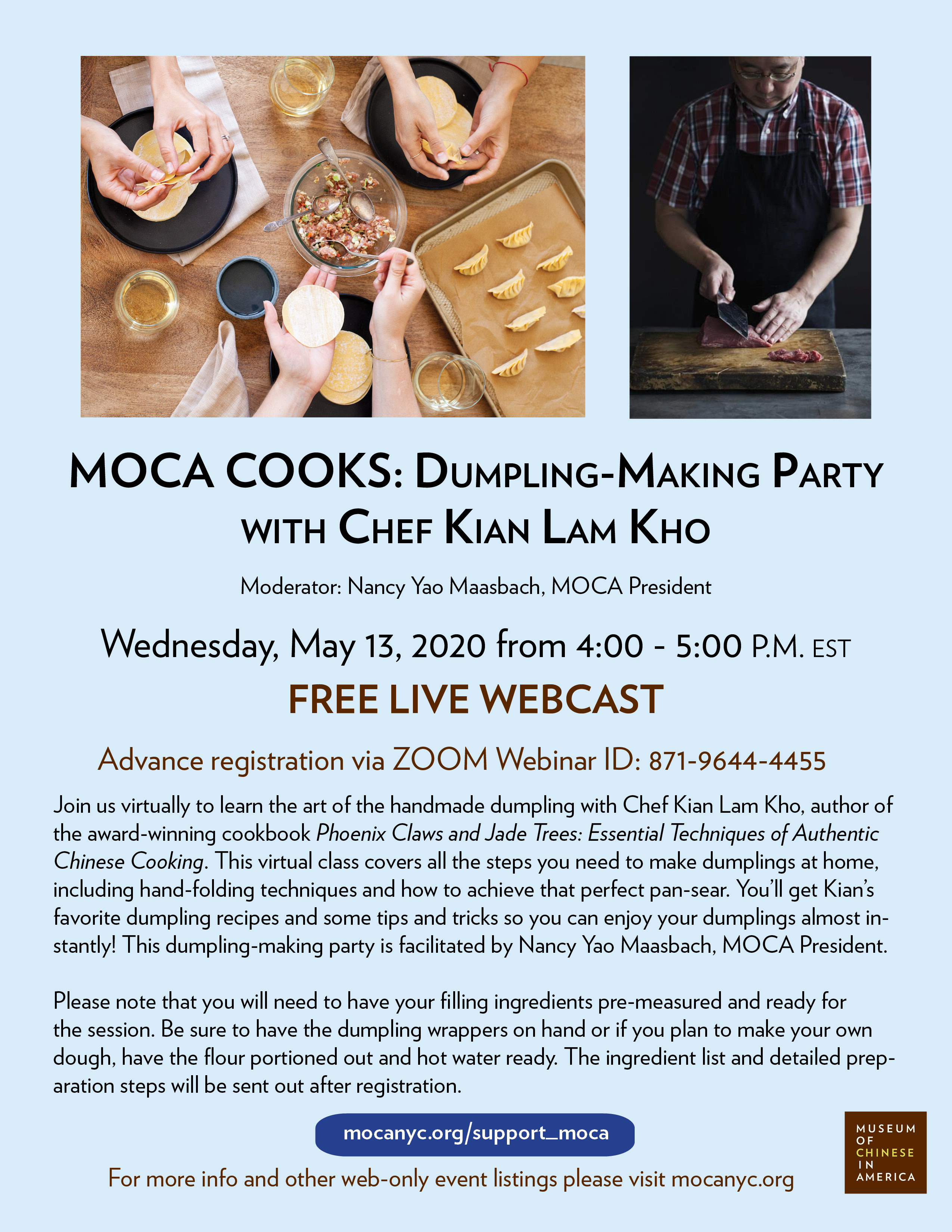 [LIVE STREAM] MOCA COOKS: Dumpling-Making Party with Chef Kian Lam Kho