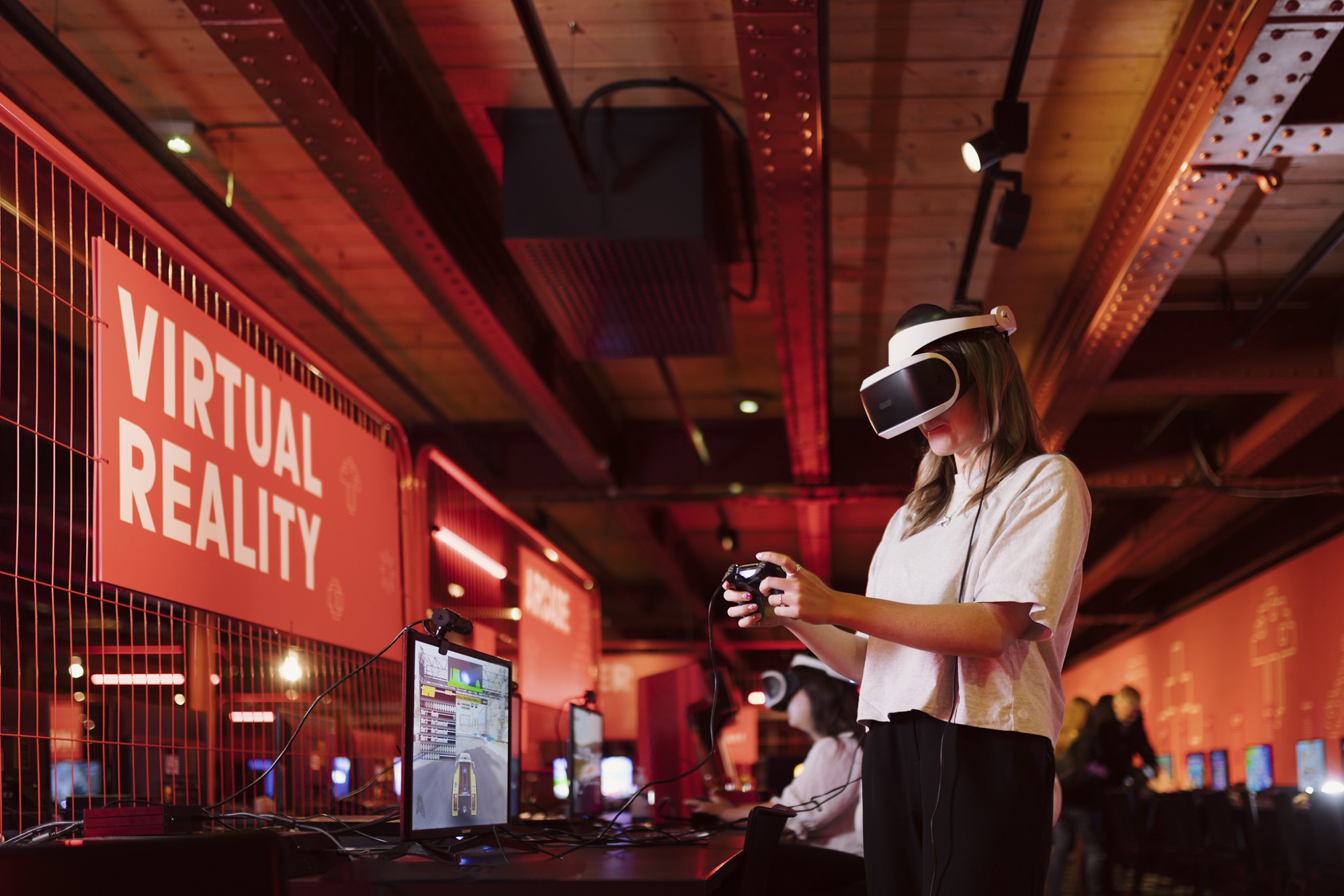 Image of a woman with a virtual reality headset on in Power Up