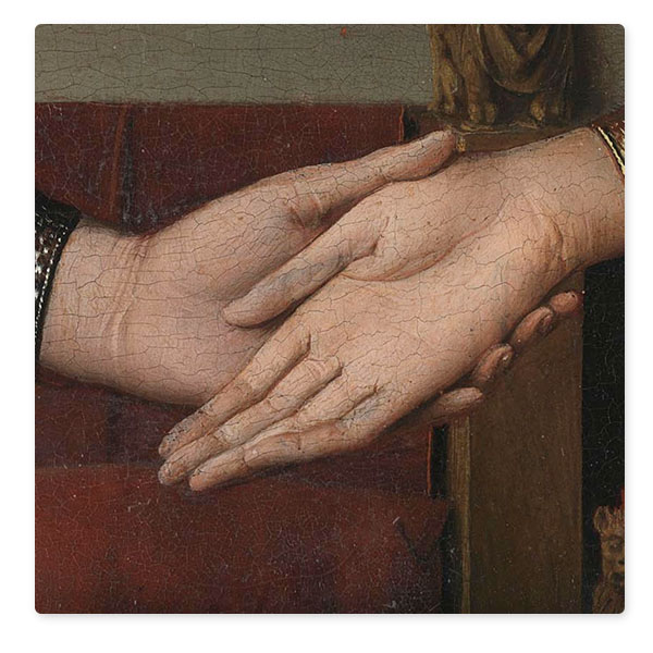 Detail from Jan van Eyck, 'Portrait of Giovanni(?) Arnolfini and his Wife', 1434 © The National Gallery, London