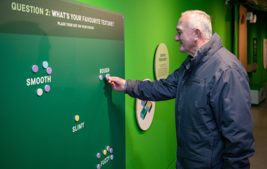 An older man placing a dot in Living Dots