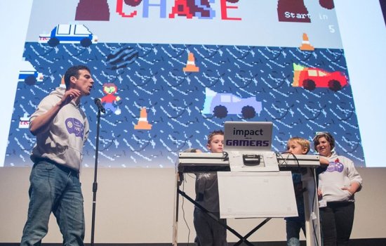 Children looking at a projection in Living Dots