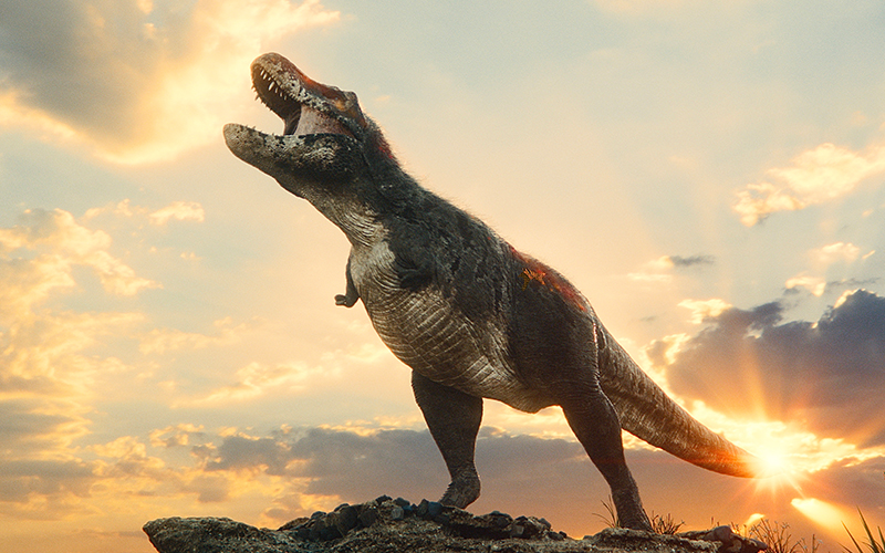 A still of a CGI T. Rex from the IMAX documentary T. REX