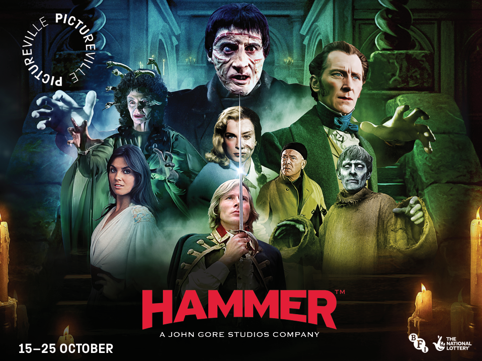 An illustrated image of characters from Hammer horror films