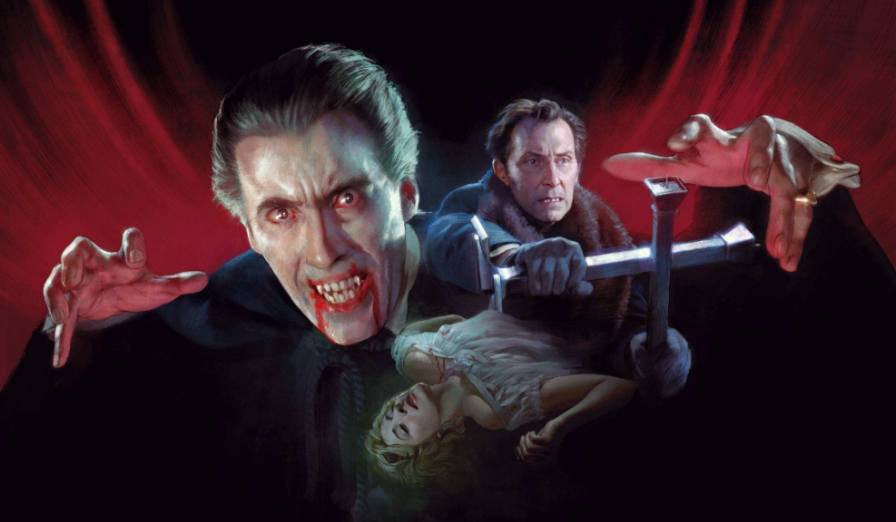 An illustrated image of characters from Hammer's Dracula