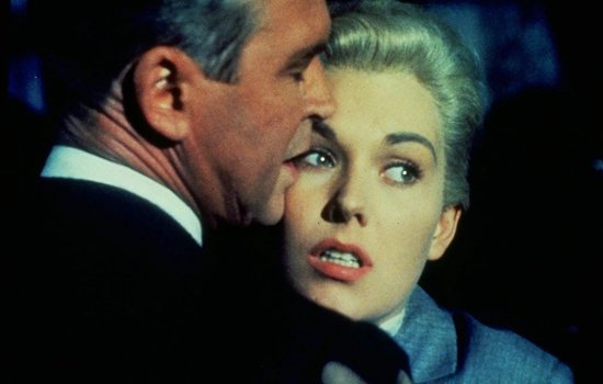 James Stewart and Kim Novak embrace