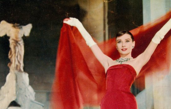 Audrey Hepburn in a red dress.