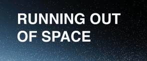 White text reads 'running out of space' on a blue gradient background. 