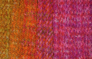 A pink, orange and yellow fabric sample from Bernat Klein's archive