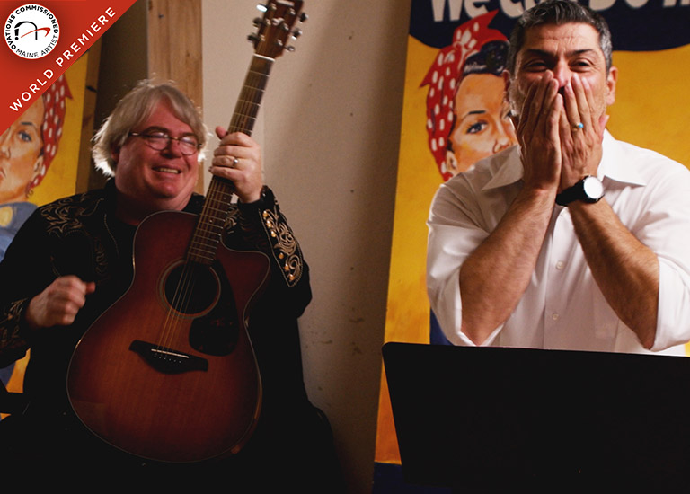 Photo of Andy Happel and Kerem Durdag singing
