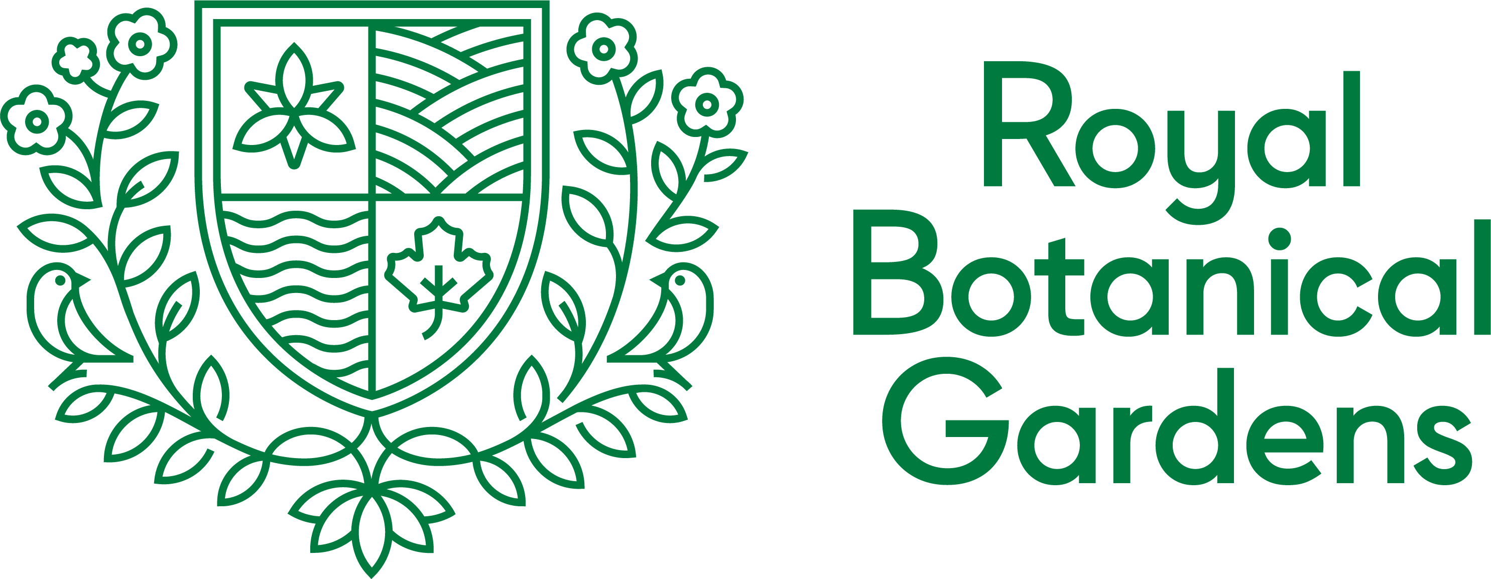 Royal Botanical Gardens Logo, featuring a green lined crest