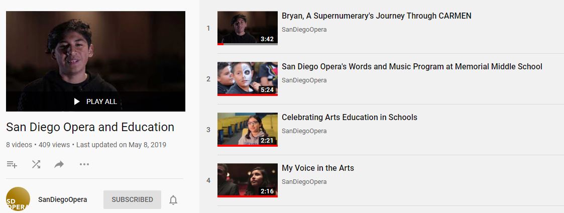 San Diego Opera YouTube Education playlist