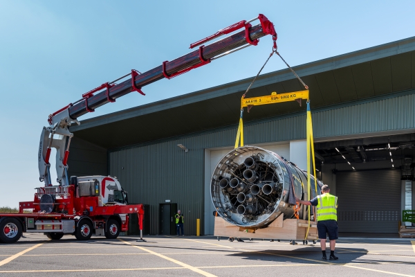 Black Arrow rocket being moved into the Hawking Building