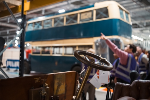 Visitors on a tour of the Science Museum Group Collection at the Hawking Building