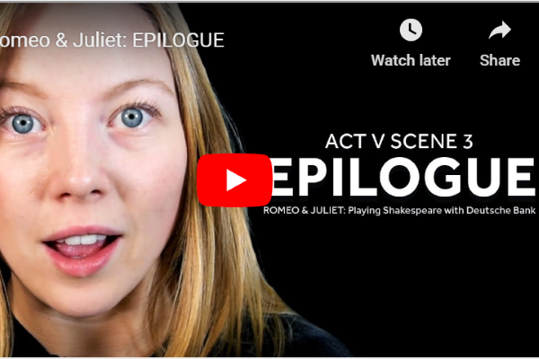 [IMAGE] A thumbnail of a YouTube film with an actresses face on one side and the words ' Act V Scene 3 Epilogue' on the other.