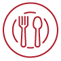 Icon of a dinner plate with a fork and spoon in the middle of it