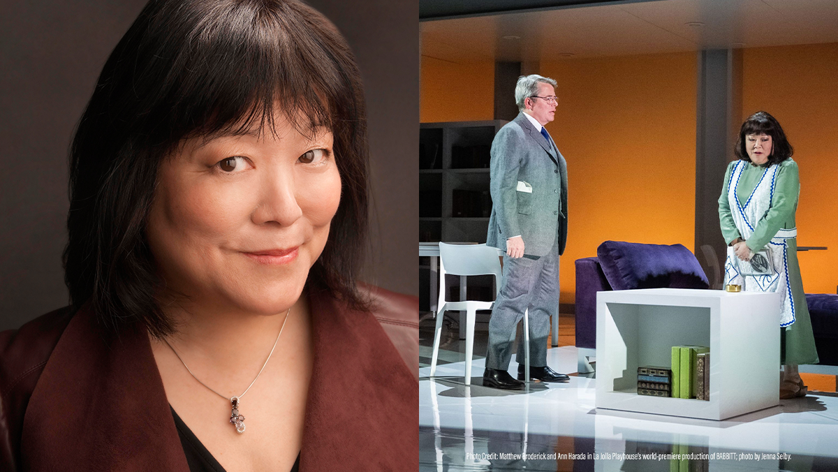 Left: Ann Harada; Right: Matthew Broderick and Ann Harada in BABBITT.