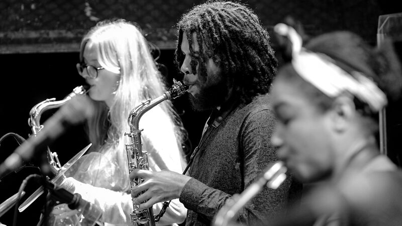 Saxophonists playing