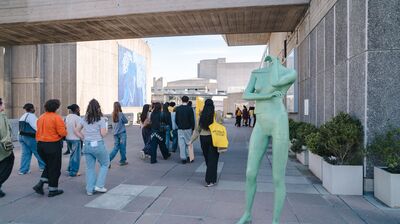 A group of students outside the Hayward Gallery.