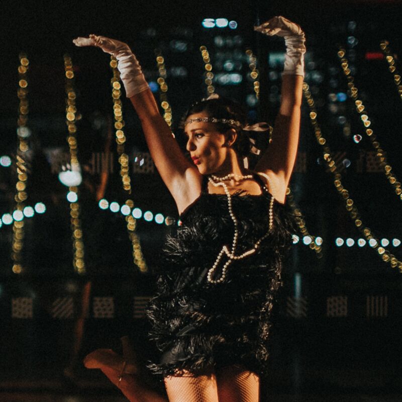 A dancer in a vintage dresses