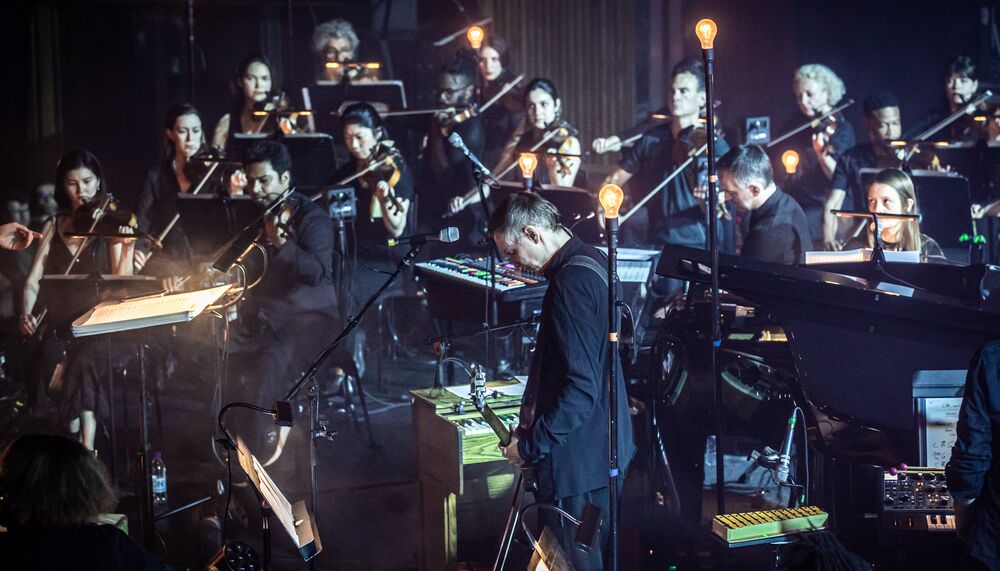 Sigur Ros on stage in the Royal Festival Hall with the LCO