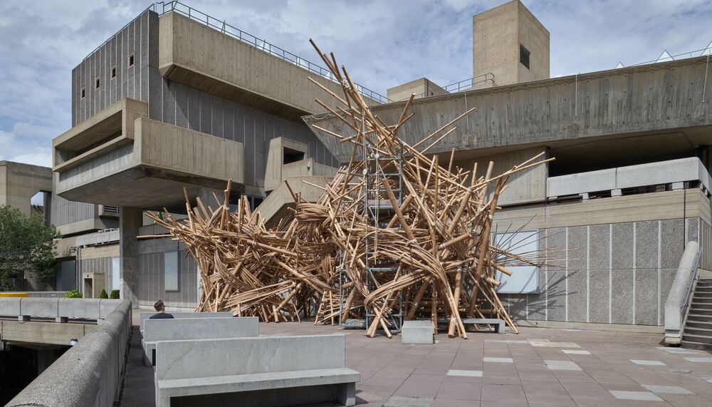 A bamboo sculpture next to the Hayward Gallery