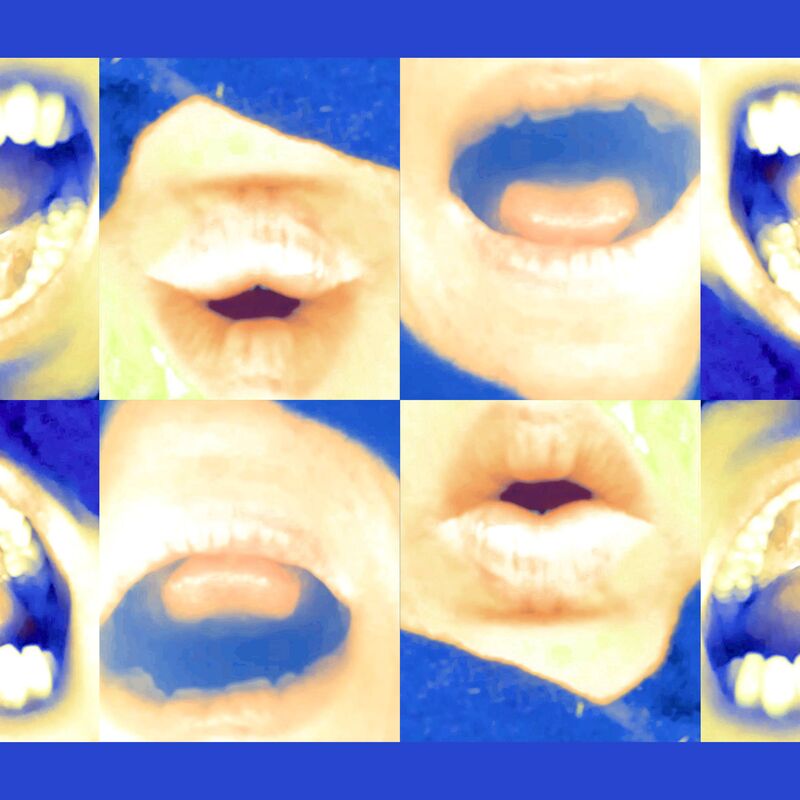 12 images of mouths smiling, screaming, pouting alternate against an electric blue background