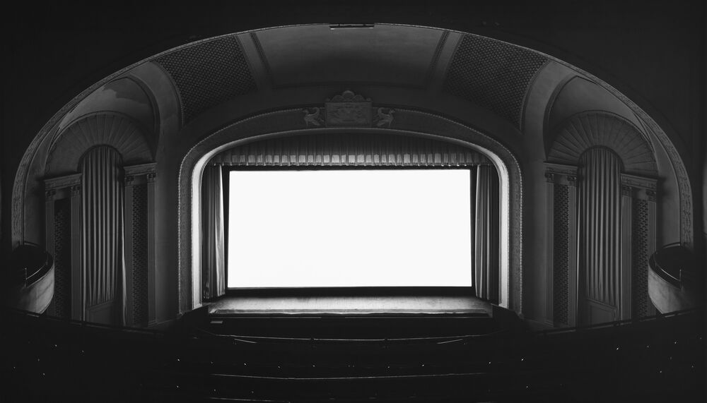 Black and white photograph of a cinema