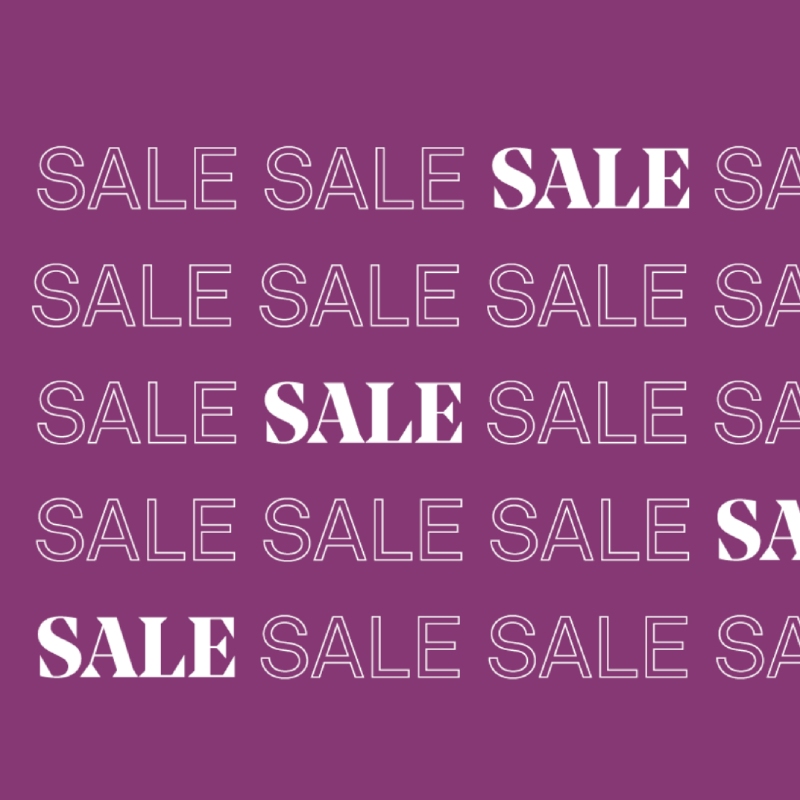 The word 'sale' repeated on a purple background