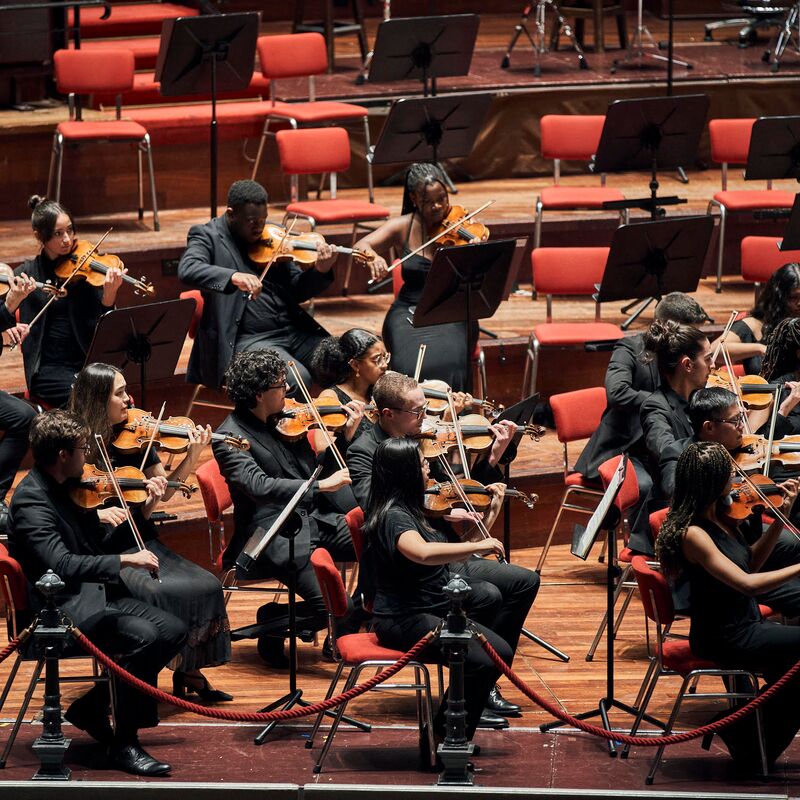 Chineke! Orchestra violin section on stage