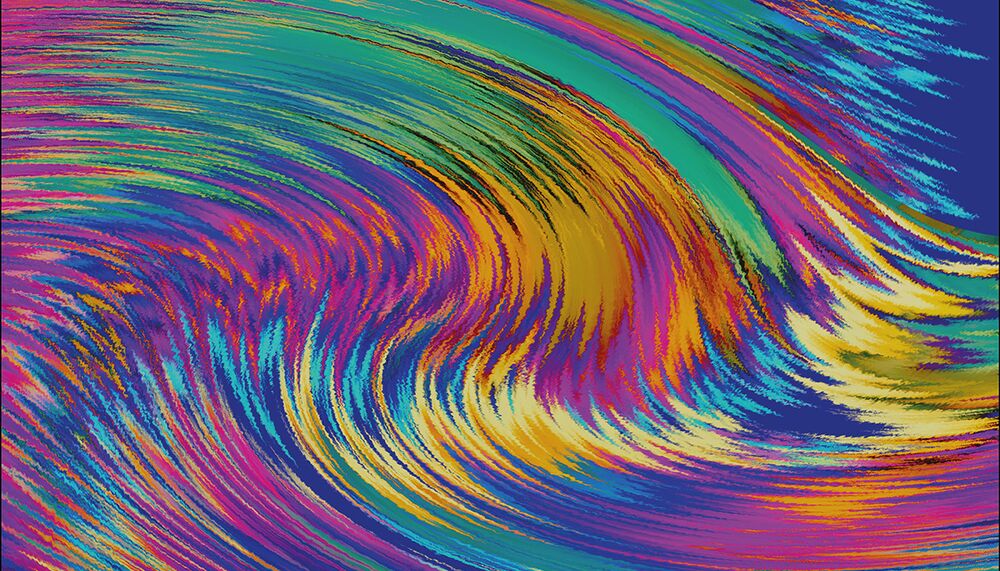 Colourful soundwaves distort as they swirl together