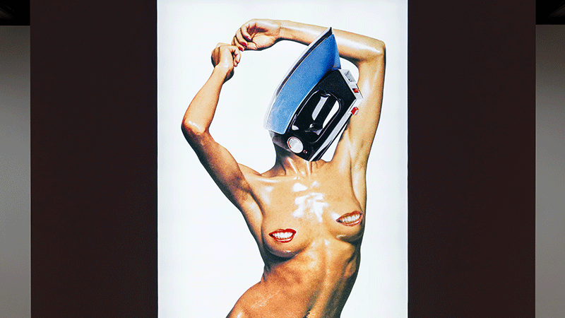 Gif of install images from the exhibitions Mickalene Thomas: All About Love and Linder: Danger Came Smiling.