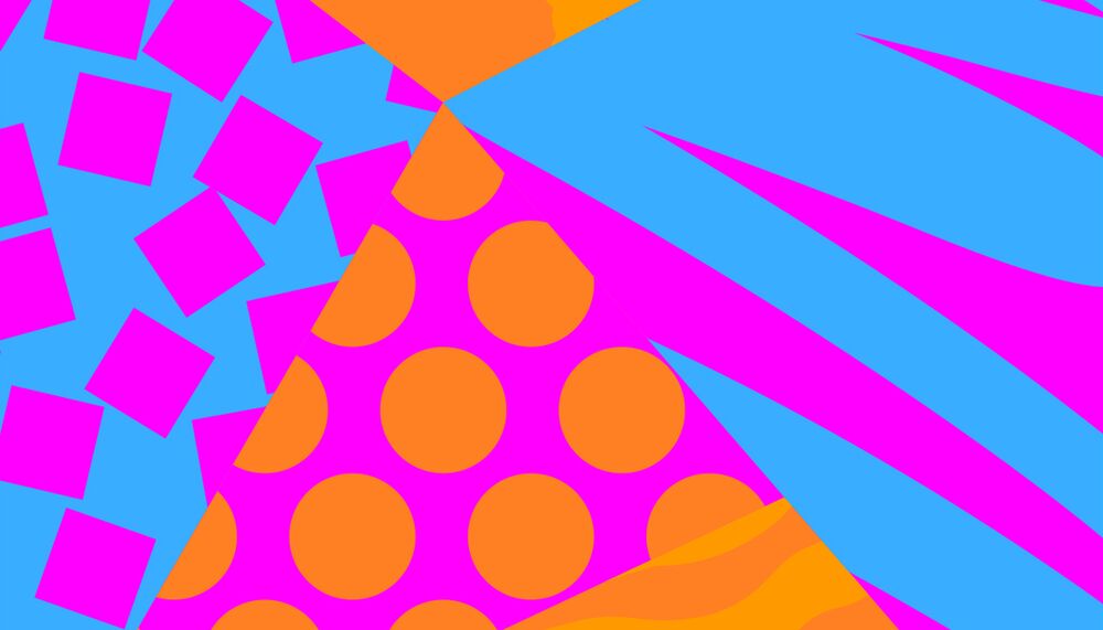 Pink, orange and blue graphic image with different shapes