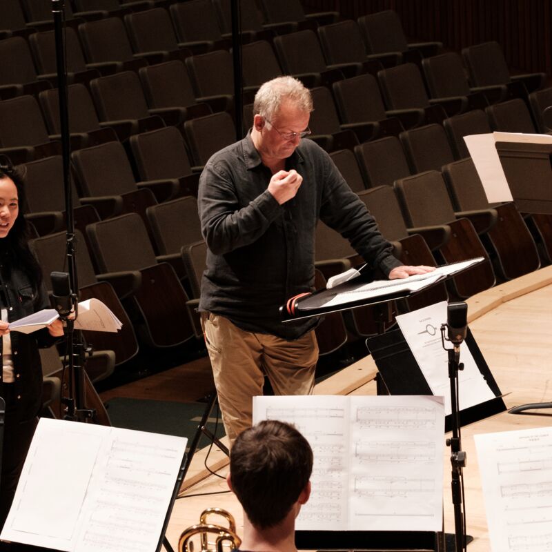 Composer Jamie Mann workshopping with the Philharmonia Orchestra