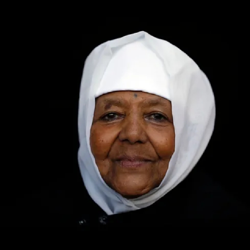 Emahoy Tsegué-Maryam Guèbrou wears a white head covering