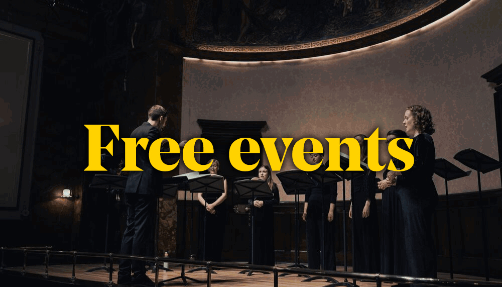 Choir singing. The words Free events are overlaid on the image.