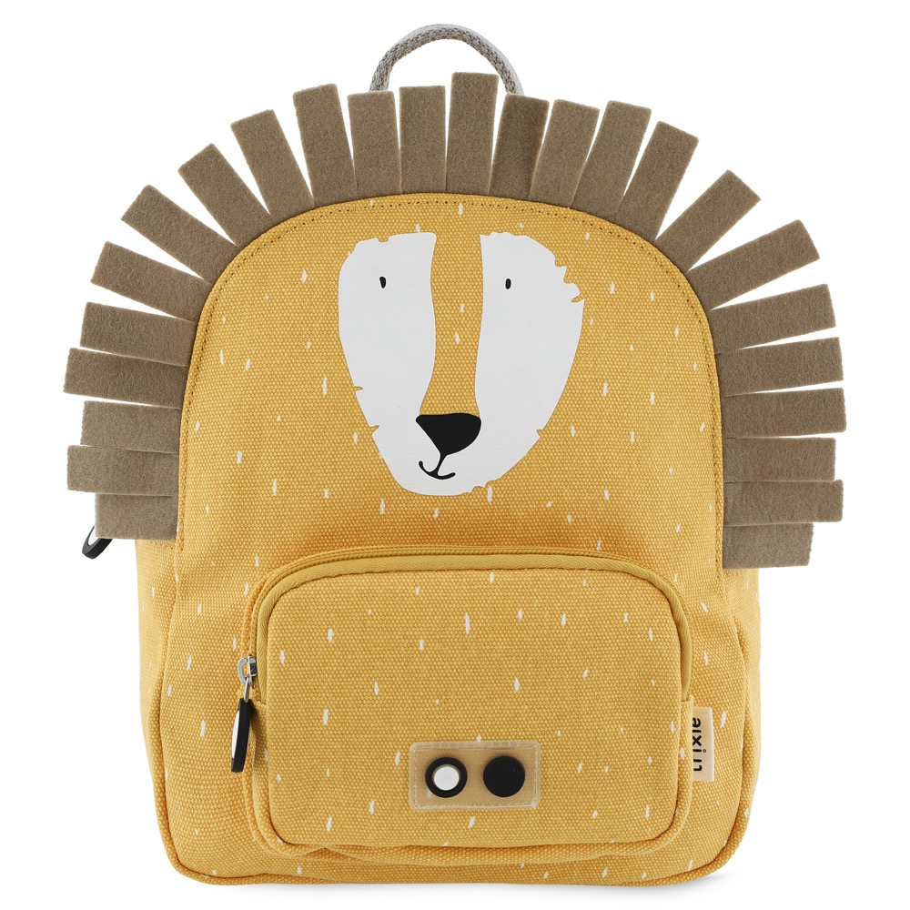 Yellow kids backpack with a lion design