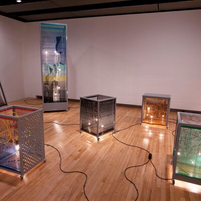 Installation View of Lights and Grids by artist, Haegue Yang at Hayward Gallery