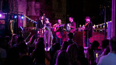 Ceilidh performers on stage